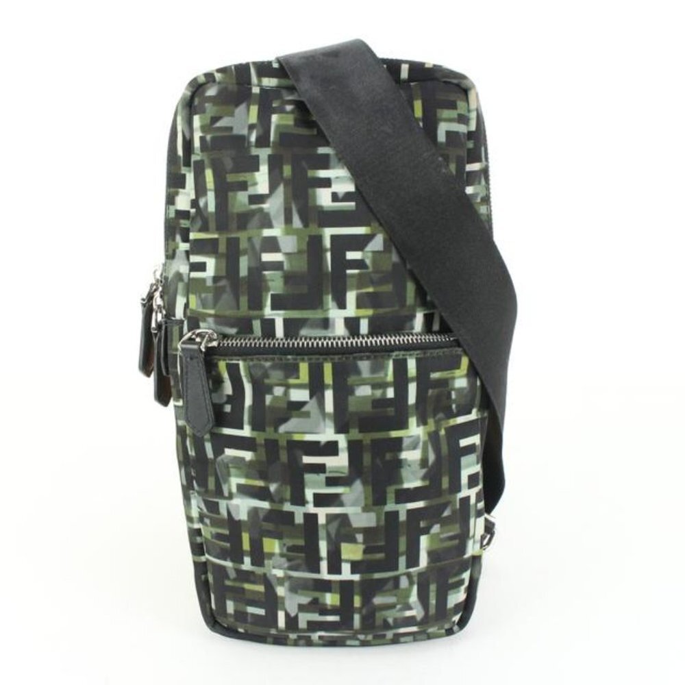Fendi Black Green Nylon CamouFF Camo Sling Crossbody Messenger 76f513s